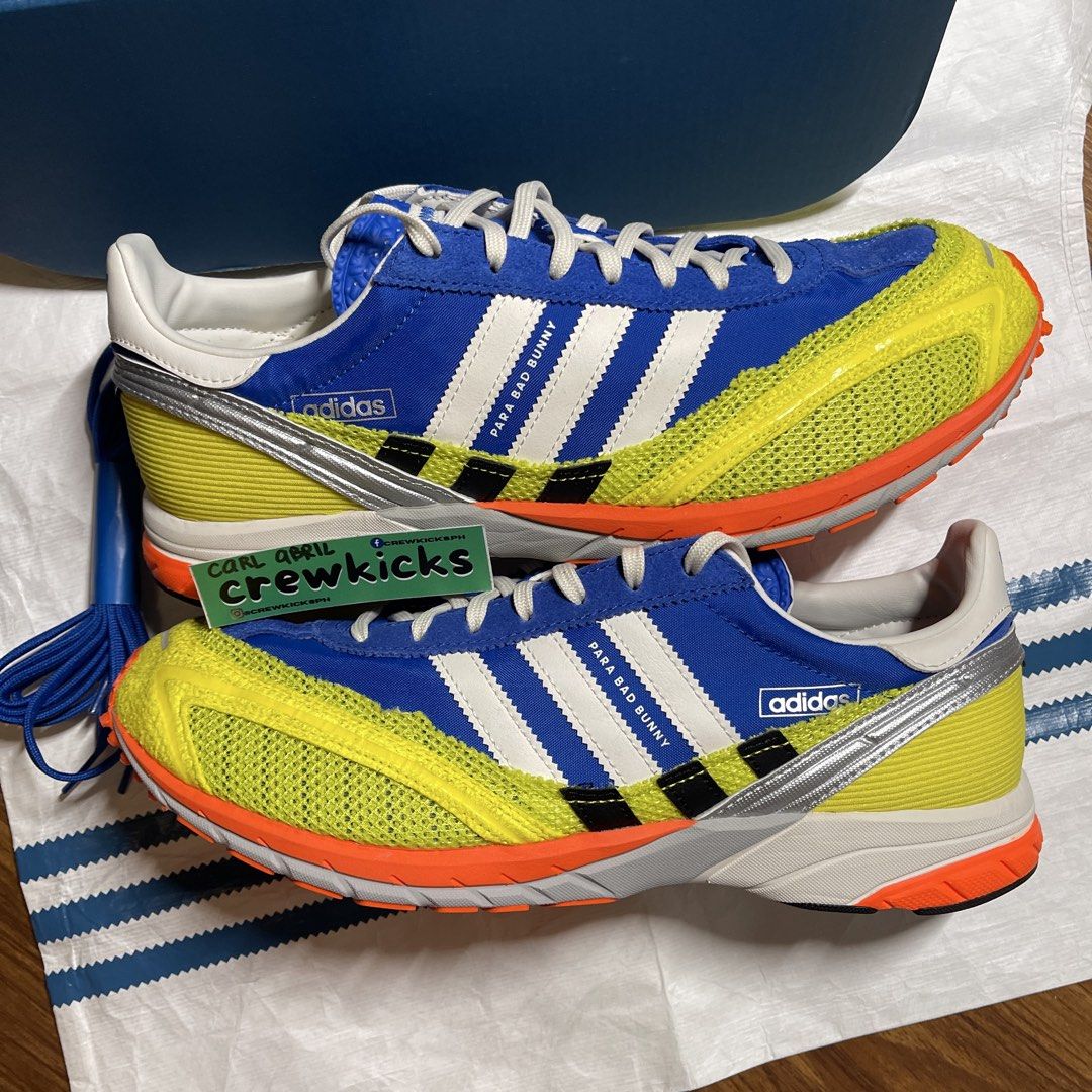 Bad Bunny x Adizero SL72 'Active' (Category: Sneakers) located in Pasig City. Submitted by crewkicks.ph (Listing ID 1464480053, Image 2). Description: Bad Bunny x Adizero SL72 'Active' Size 10 US M PADS (Fitted) Complete OG ₱5,498 ONLY! (SRP ₱9,500).