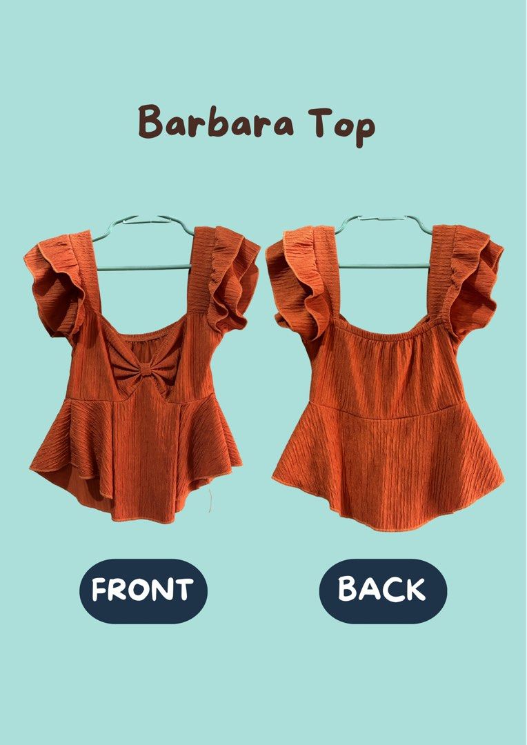Barbara Top - White & Red Orange (Category: Blouses) located in Manila. Submitted by blairwinter (Listing ID 1464533552, Image 2). Description: Get 2 for ₱180.