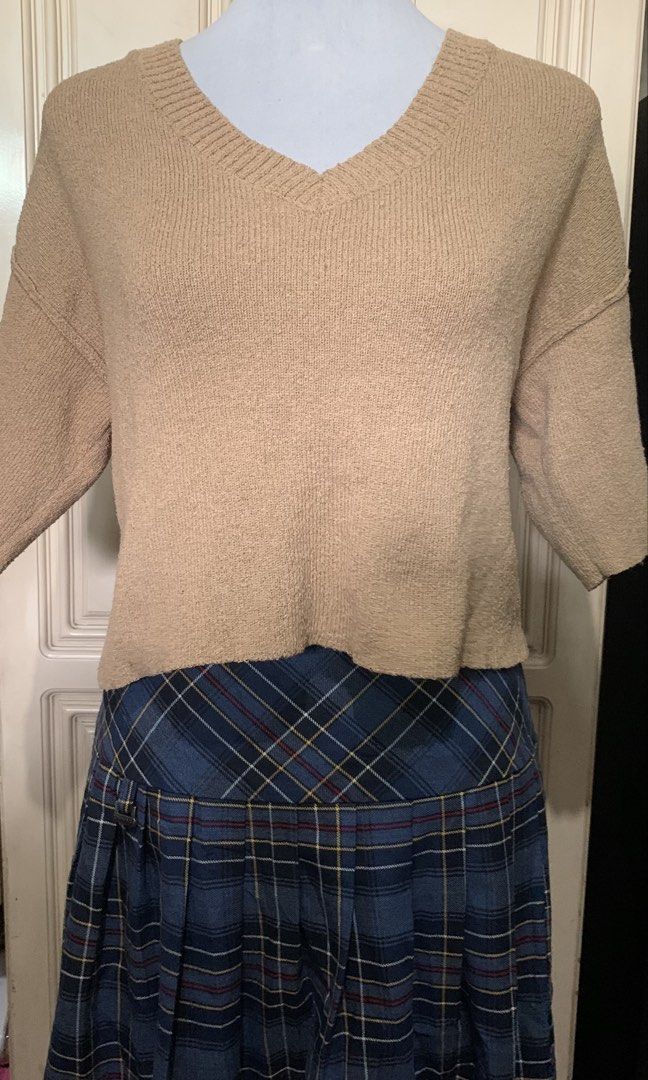 Beige V-neck Knit Sweater (Category: Coats, Jackets and Outerwear) located in Quezon City. Submitted by clothingline4sale (Listing ID 1464452538, Image 1). Description: Mocha V neck Knitted Top Very good condition/ like new Size : large - xl Bust: 44-54” ; Length: 19” Very nice in actual .