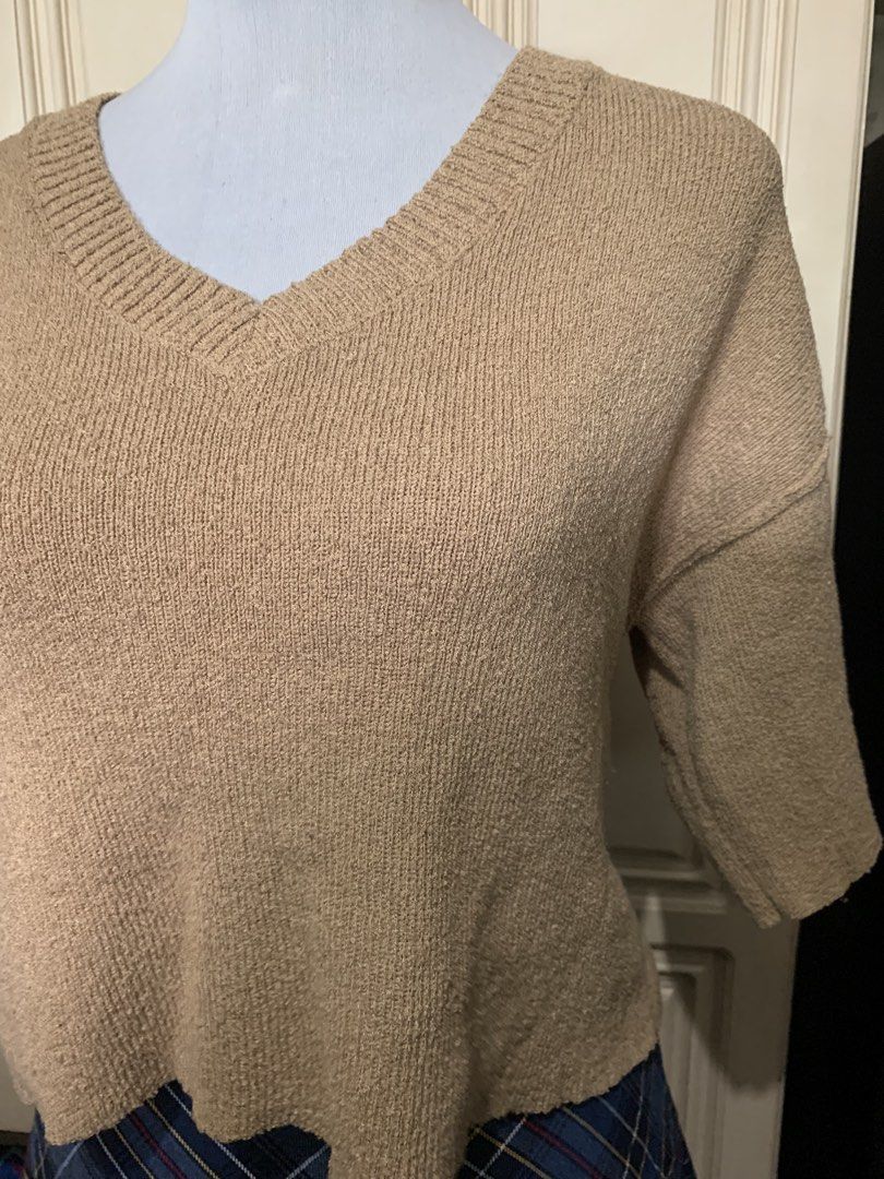 Beige V-neck Knit Sweater (Category: Coats, Jackets and Outerwear) located in Quezon City. Submitted by clothingline4sale (Listing ID 1464452538, Image 3). Description: Mocha V neck Knitted Top Very good condition/ like new Size : large - xl Bust: 44-54” ; Length: 19” Very nice in actual .