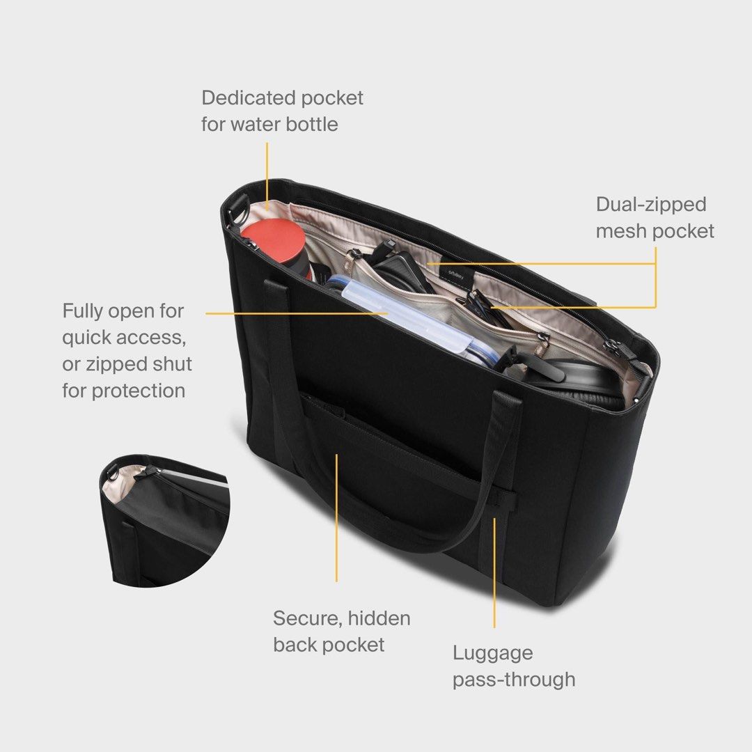Bellroy Tokyo Tote Bag - Black (Category: Tote Bags) located in Quezon City. Submitted by the.holy.grail (Listing ID 1464444673, Image 2). Description: Used less than 5 times Pristine condition Specification Dimension 16L: 380mm /15” (L) x 140mm/5.5” (W) x 290mm/11.4” (H) 21L: 410mm/16.1” (L) x 140mm/5.5” (W) x 290mm/11.4” (H) Materials Exterior - Recycled Polyester Interior - Recycled Polyester Handles - Nylon Webbing What’s in the Box 1 x Orbit