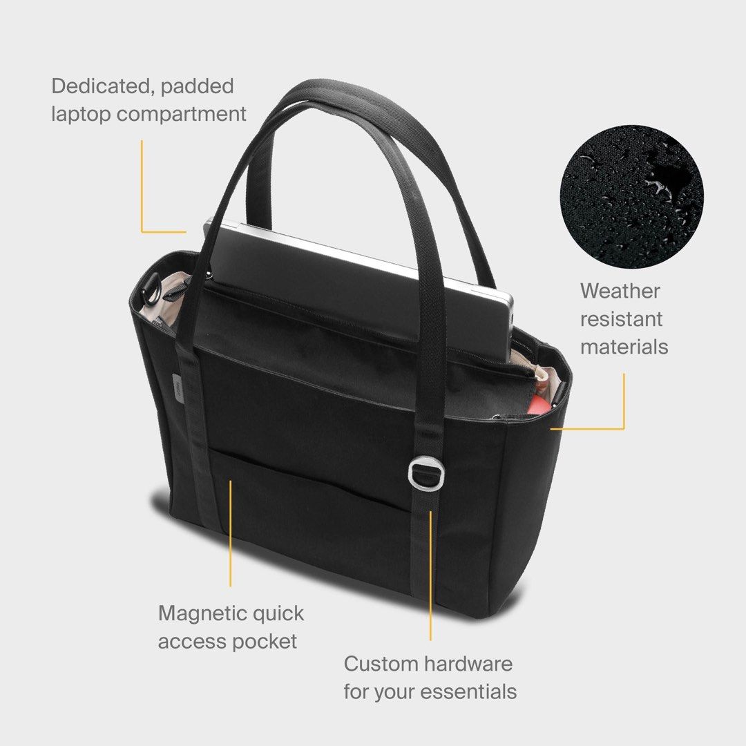 Bellroy Tokyo Tote Bag - Black (Category: Tote Bags) located in Quezon City. Submitted by the.holy.grail (Listing ID 1464444673, Image 3). Description: Used less than 5 times Pristine condition Specification Dimension 16L: 380mm /15” (L) x 140mm/5.5” (W) x 290mm/11.4” (H) 21L: 410mm/16.1” (L) x 140mm/5.5” (W) x 290mm/11.4” (H) Materials Exterior - Recycled Polyester Interior - Recycled Polyester Handles - Nylon Webbing What’s in the Box 1 x Orbit