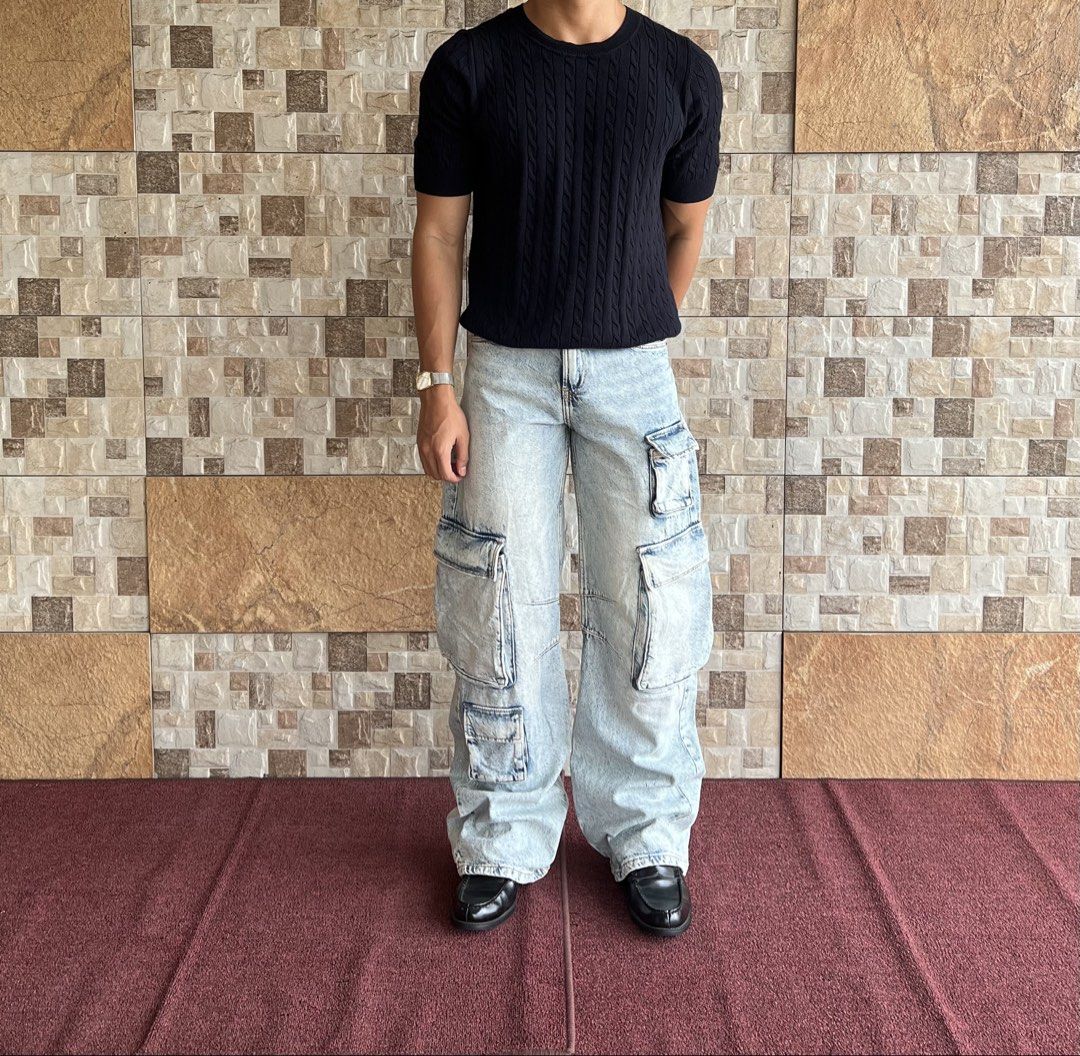 BERHSKA - ACID WASH MULTI POCKET JEANS (Category: Jeans) located in Bacolod City. Submitted by timelessbyjosh (Listing ID 1464438792, Image 1). Description: BEST FOR STREETWEAR OUTFITS SIZE : EU 32 ACTUAL COLOR : LIGHT BLUE ACID WASH COLOR RATE : 10 OUT OF 10 CONDITION : NEAR NEW MATERIAL : 100 % COTTON MADE IN : BANGLADESH FLAWS : NONE DIMENSIONS WAIST - 29 LENGTH - 43. 5 THIGH - 11. 5 LEG OPENING - 10 MEASUREMENT TAKEN WHILE LAYING FLAT. PLEASE