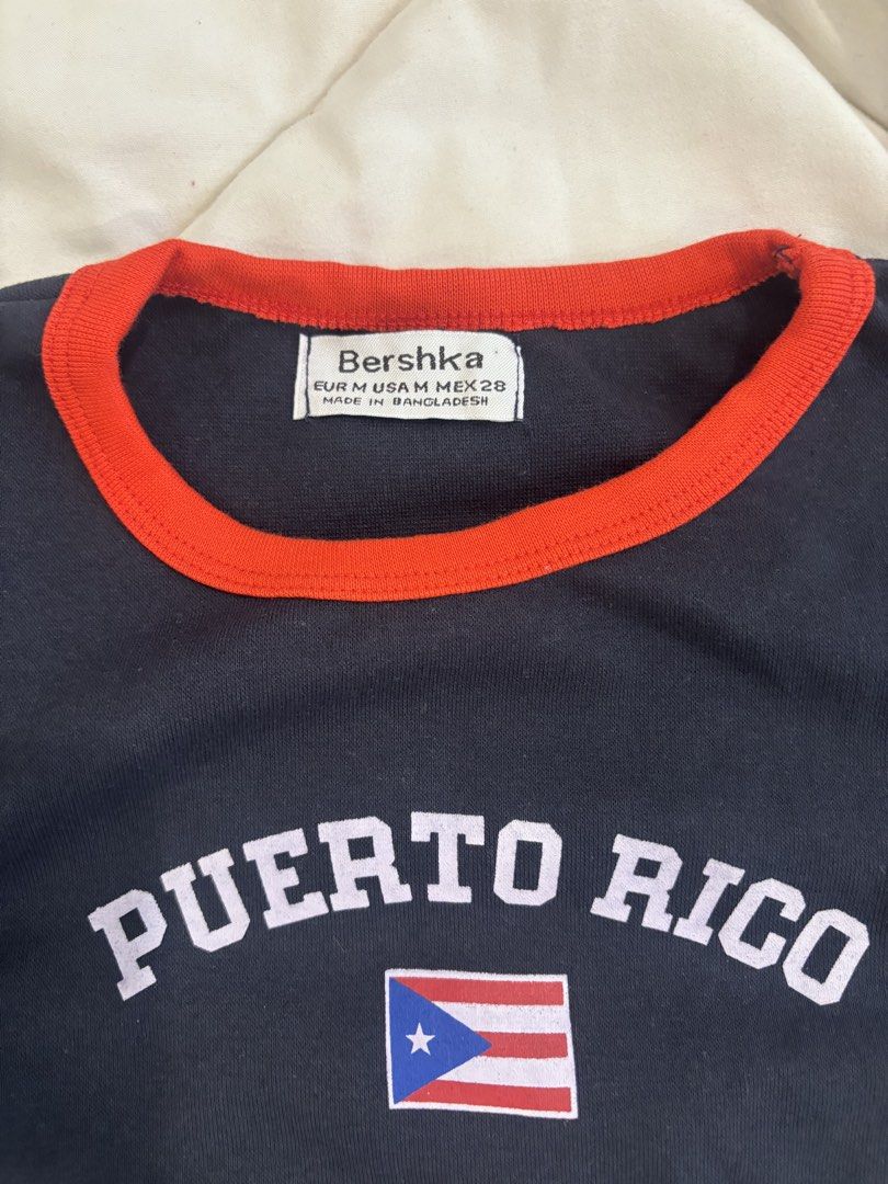 Bershka Navy Red Baby Tee (Category: Shirts) located in Paranaque City. Submitted by coldbrews (Listing ID 1464426502, Image 2). Description: size M but fits XS best.