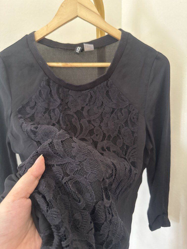 Black Lace Top (Category: Blouses) located in Mexico. Submitted by studioleraph (Listing ID 1464413692, Image 2). Description: 🛍️ Perfect for your personal wardrobe 🫶 👗 The actual item being sold is the original garment shown in the product photos. Small differences in fit, drape, color, texture, or details may occur. 💌 Condition: • Preloved; Please wash the items before wearing. • Please manage expectations as these are vintage/pre-owned pie