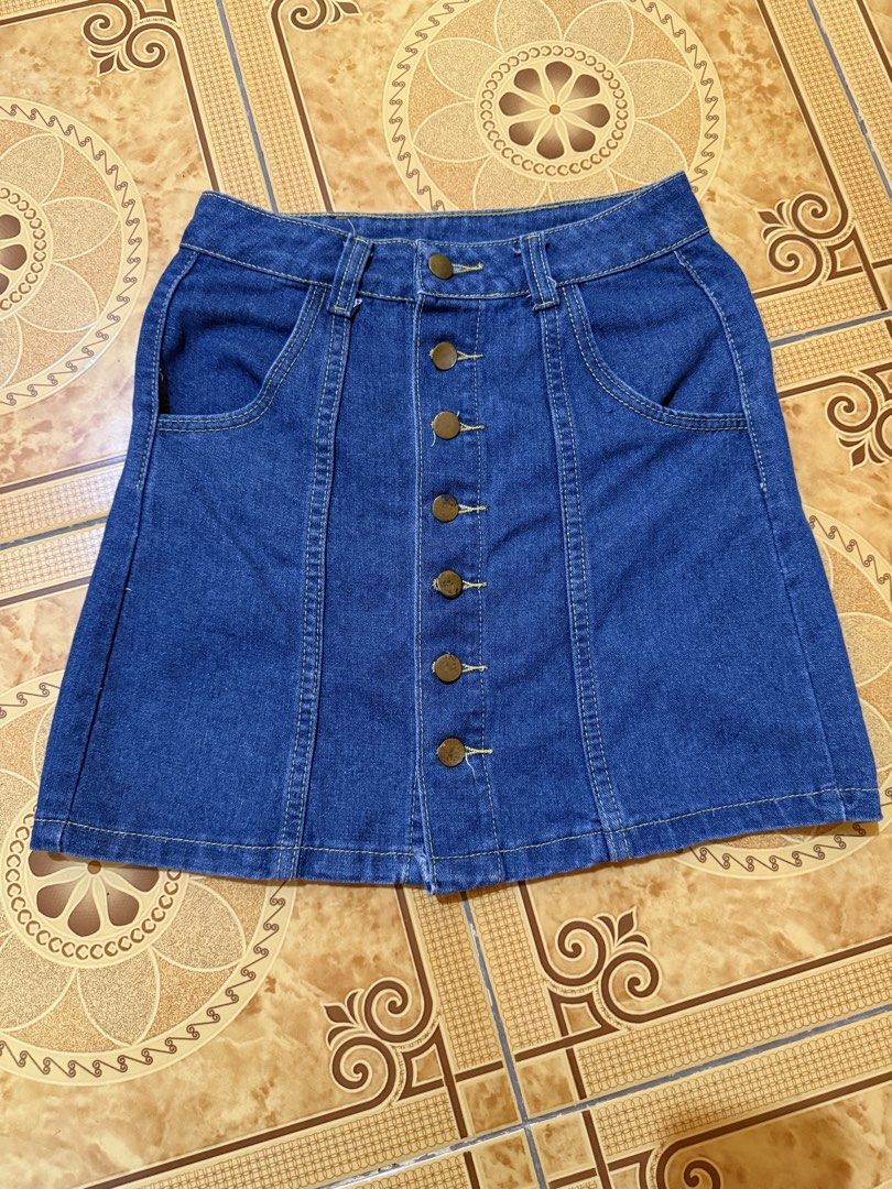 Blue Denim Button-Up A-Line Mini Skirt Size S (Category: Skirts) located in Meycauayan. Submitted by seayurie (Listing ID 1464355886, Image 1). Description: - Cute blue denim mini skirt - A-line cut - Button-up front - Two front pockets - Ideal for casual wear - Easy to pair with tops - Size S.