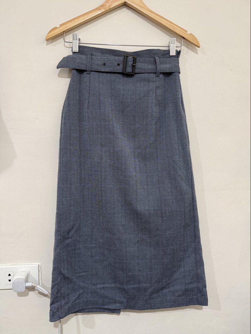 Blue Gray Long Skirt With belt (Category: Skirts) located in Manila. Submitted by morningthrifters (Listing ID 1464449545, Image 1). Description: Bluish-Grayish Long skirt With belt Can fits 26-27 waistline Good as new From Korea.