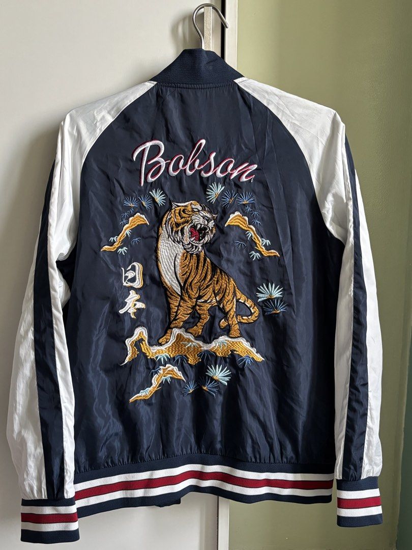 Bobson Embroidered Tiger Sukajan Bomber Jacket (Category: Coats, Jackets and Outerwear) located in Quezon City. Submitted by saveproject (Listing ID 1464442987, Image 2). Description: - Japanese souvenir jacket - Navy blue - Medium - Good condition .