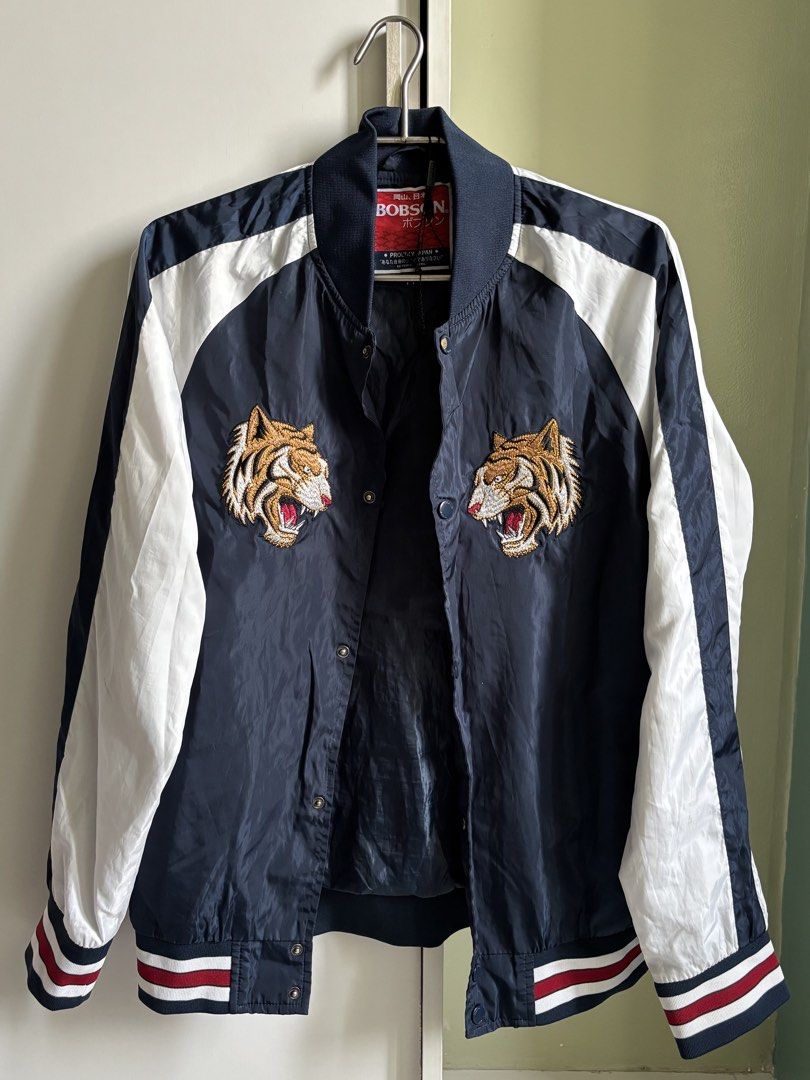 Bobson Embroidered Tiger Sukajan Bomber Jacket (Category: Coats, Jackets and Outerwear) located in Quezon City. Submitted by saveproject (Listing ID 1464442987, Image 1). Description: - Japanese souvenir jacket - Navy blue - Medium - Good condition .