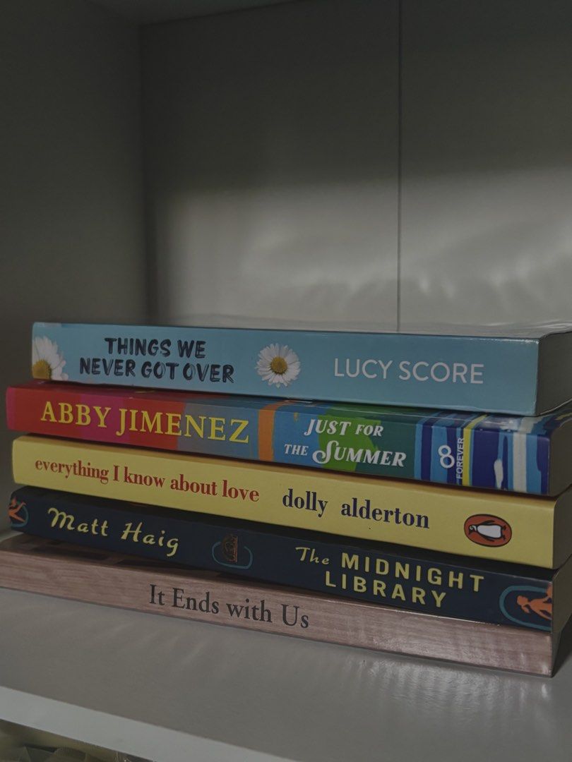 BOOK BUNDLE (BOOKTOK) (Category: Storybooks) located in Manila. Submitted by hunnybunnyy26 (Listing ID 1464437037, Image 1). Description: ❗️STRICTLY SOLD AS A BUNDLE ❗️ DM for more pictures re: book condition Titles include: • Things We Never Got Over by Lucy Score • Just for the Summer by Abby Jimenez • Everything I Know About Love by Dolly Alderton • The Midnight Library by Matt Haig (has few highlighted parts) • It Ends with Us by Coleen Hoove