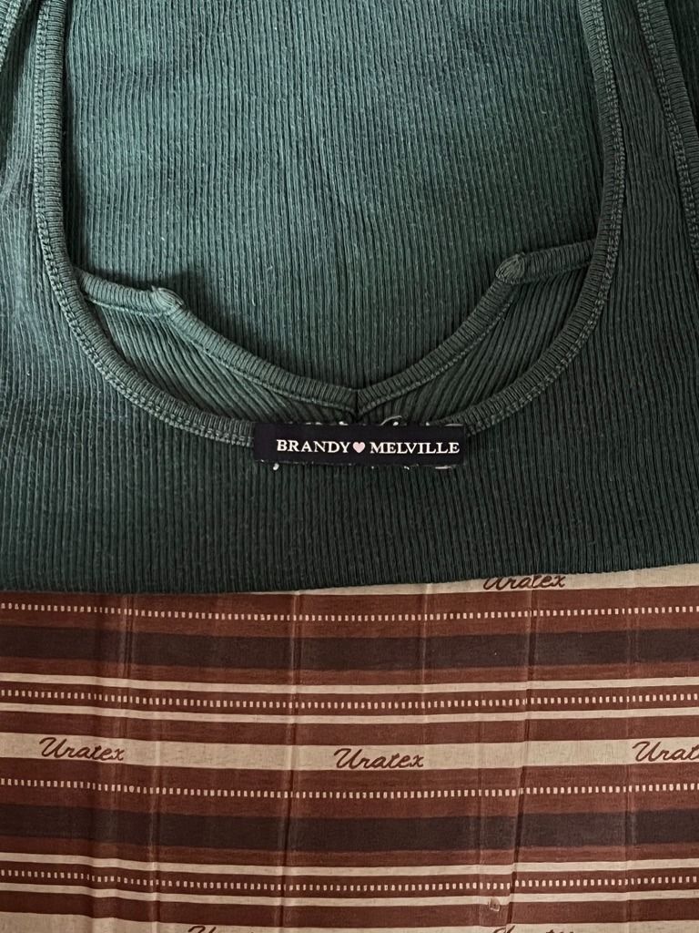 Brandy Melvin Y2k Army Green Crop Top (Category: Sleeveless) located in Angeles City. Submitted by ownit_ac (Listing ID 1464485046, Image 3). Description: Already laundered, ready to wear Brand: BRANDY MELVIN Size: S to semi-M Color may vary due to lighting.