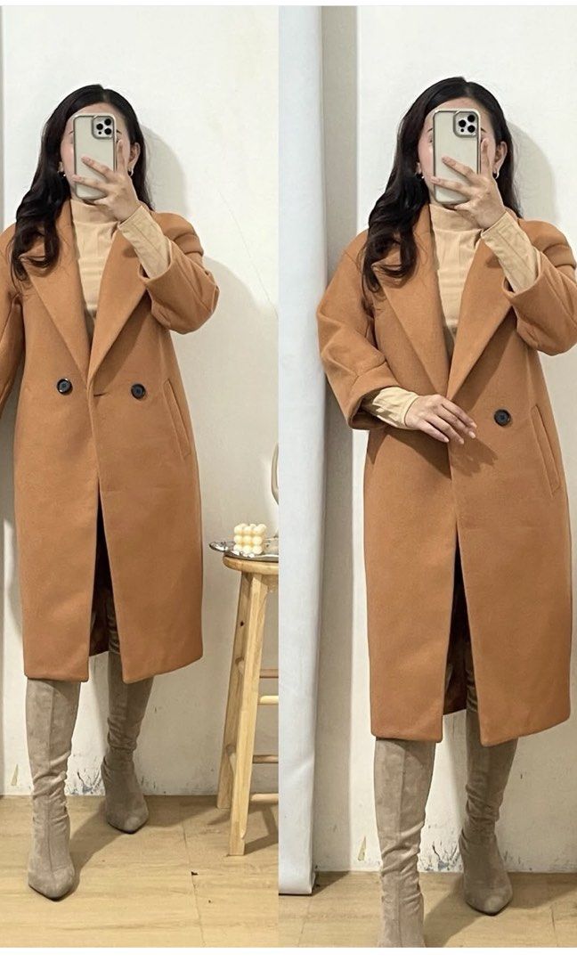 Brown Double-Breasted Coat (Category: Coats, Jackets and Outerwear) located in Taguig. Submitted by samqyupsal (Listing ID 1464457527, Image 1). Description: - Lovely brown coat - Double-breasted style - Unique puff sleeves - Pairs perfectly with boots - Code: C1435 - Medium size.