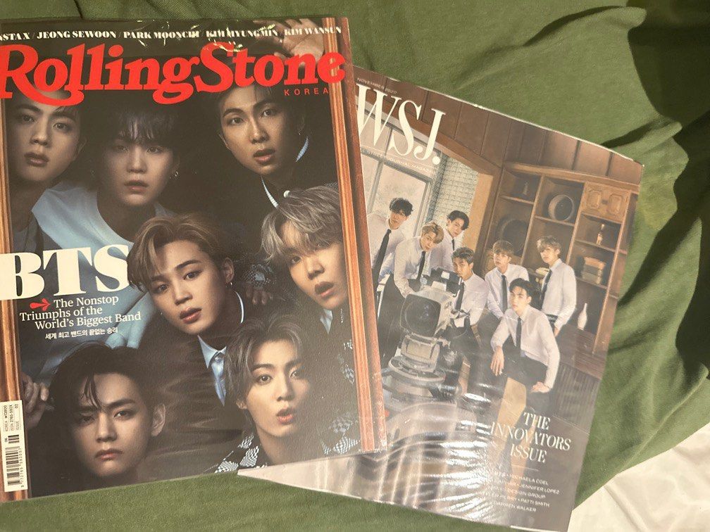 BTS Magazines (WSJ & Rolling Stones Korea) (Category: Magazines) located in Antipolo. Submitted by pauicruz (Listing ID 1464529190, Image 1). Description: 2 for 1. Great condition. Stored in closet with plastic sleeve. .
