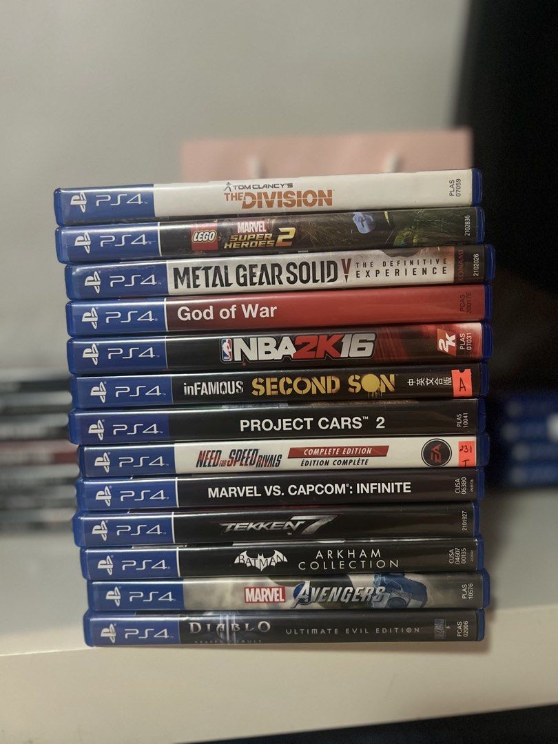 Bundle of 13 PS4 Games - Various Titles (Category: PlayStation) located in Quezon City. Submitted by aricango (Listing ID 1464468706, Image 1). Description: - Bundle of 14 PlayStation 4 games - Includes popular titles: God of War, Marvel's Avengers, The Division - Also features: NBA 2K16, Tekken 7, and other great games - All game discs are in their original cases - Ideal collection for any PS4 enthusiast.