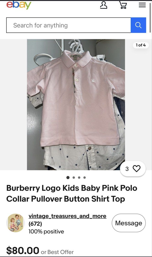 BURBERRY POLO SHIRT 4T (Category: Babies & Kids Fashion) located in San Pablo. Submitted by majhoii (Listing ID 1464409837, Image 2). Description: PRELOVED BURB POLO SHIRT 4T EUC/LN WITH ISSUE BLACK INK STAIN (CHECK PHOTO) Still super pogi Bawal sa maselan.