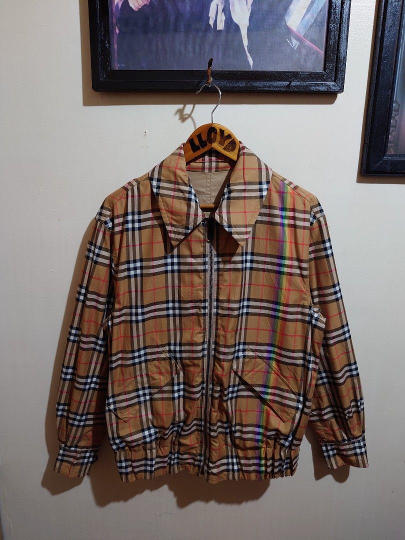 Burberry reversible jacket (Category: Coats, Jackets and Outerwear) located in Taytay. Submitted by GRIND720_II (Listing ID 1464506662, Image 2). Description: Burberry rainbow Nova plaid reversible Harrington jacket sx Over size Medium fit for men's Large for women's 21 X 27 excellent 3499.