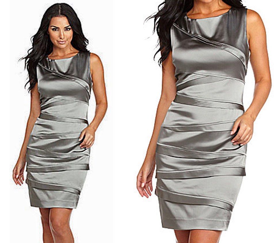 Calvin Klein Seamed Shutter Pleats Tin Silver Stretch Satin (Category: Dresses) located in Manila. Submitted by jean777_love (Listing ID 1464355251, Image 1). Description: ✅very likenew condition .