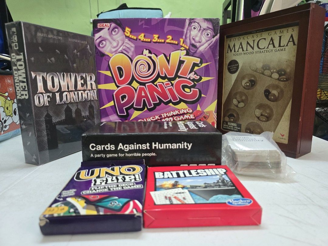 Cards Against Humanity; Uno; Battleship (Category: Board Games & Puzzles) located in Manila. Submitted by marianjust50311 (Listing ID 1464460236, Image 1). Description: - Bundle includes: Cards Against Humanity, Uno Flip, and Battleship. - Cards Against Humanity: A party game for horrible people. - Uno Flip: Flip the deck, change the game! Classic Uno with a twist. - Battleship: Classic naval combat strategy game. - Perfect for parties, family ga