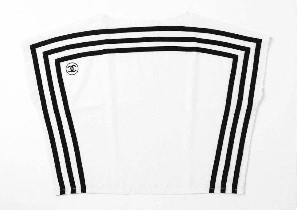 CC White Black Stripe Neck Top (Category: Blouses) located in Donsol. Submitted by saksthriftavenuebyluckymaria8 (Listing ID 1464364099, Image 2). Description: - Classic contrast trim - White with black stripes -Short sleeves - Features iconic CC logo - Relaxed fit - Versatile for dressing up or down This is vintage CC white and black short-sleeve or sailor-style jersey top featuring a rounded neckline, black accent stripes framing the front, and