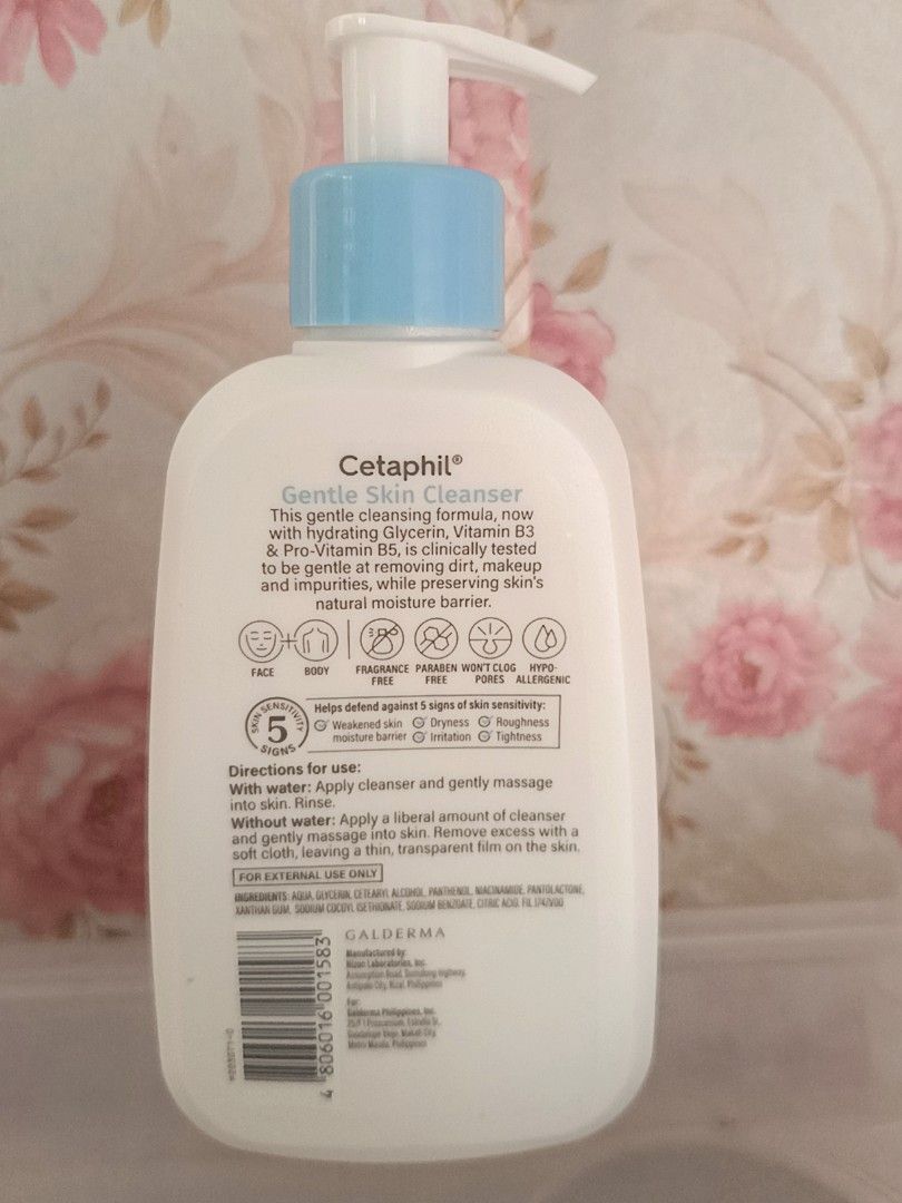 Cetaphil Gentle Skin Cleanser 236ML (Category: Face Care) located in Las Pinas. Submitted by denii_22 (Listing ID 1464434316, Image 2). Description: Cetaphil Gentle Skin Cleanser. For all skin types. Hydrates as it cleanses. Contains Glycerin, Vitamin B3 & Pro-Vitamin B5. Helps defend against 5 signs of skin sensitivity: dryness, roughness, redness, itching, and tightness. Face and body. Fragrance free. Non-comedogenic. Hypoallergenic. Dermatolog