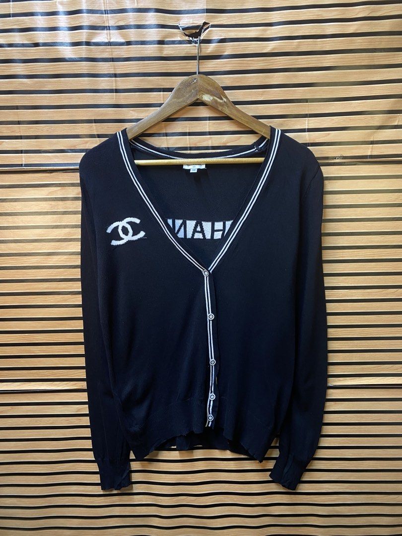 CHANEL CARDIGAN (Category: Longsleeves) located in Makati City. Submitted by drip.poww (Listing ID 1464534439, Image 1). Description: - Authentic Chanel - Color: Black - Size: Large - Dimes: 22x23 - Authentic - Excellent condition - Need wash, fresh from bale - Material: 100% Cotton Please don’t expect too much—these are thrifted (ukay) items. 😊 !!STILL NEGOTIABLE!!.