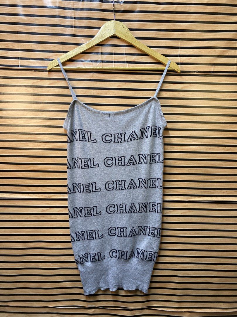 CHANEL SLEEVELESS AOP HORIZONTAL PATERN (Category: Sleeveless) located in Makati City. Submitted by drip.poww (Listing ID 1464535043, Image 2). Description: - Authentic Chanel - Color: Gray - Size: Free size - Dimes: 28 Length - Authentic - Excellent condition - Need wash, fresh from bale - Material: 100% Cotton Please don’t expect too much—these are thrifted (ukay) items. 😊 !!STILL NEGOTIABLE!!.