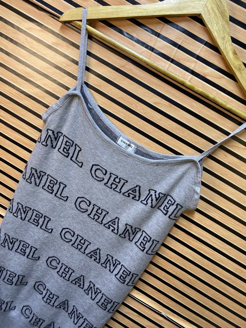 CHANEL SLEEVELESS AOP HORIZONTAL PATERN (Category: Sleeveless) located in Makati City. Submitted by drip.poww (Listing ID 1464535043, Image 3). Description: - Authentic Chanel - Color: Gray - Size: Free size - Dimes: 28 Length - Authentic - Excellent condition - Need wash, fresh from bale - Material: 100% Cotton Please don’t expect too much—these are thrifted (ukay) items. 😊 !!STILL NEGOTIABLE!!.