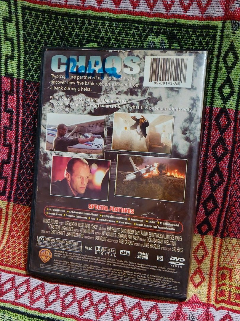 CHAOS - DVD starring Jason Statham (Category: CDs & DVDs) located in Marikina City. Submitted by danyiee (Listing ID 1464423828, Image 2). Description: ‼️may mga penmark sa plastic cover at may minor tupi ng inlay sa edges‼️ MOP: Gcash / Cash (if meetup).