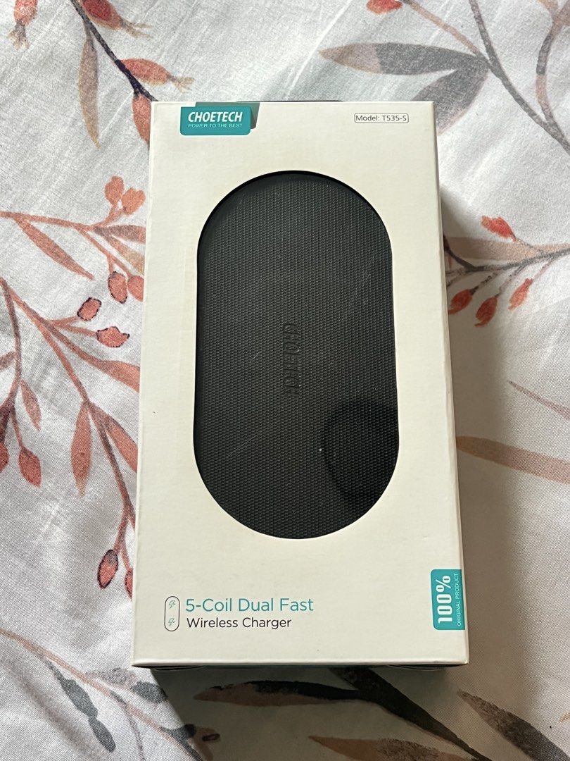 Choetech Wireless Charger (Category: Batteries & Power Banks) located in Binangonan. Submitted by heraaa21 (Listing ID 1464369006, Image 1). Description: Choetech 5-Coil Dual Fast Wireless Charger. Charges two devices simultaneously. Wide charging area. Fast and efficient. Stylish PU leather design. USB-C input..