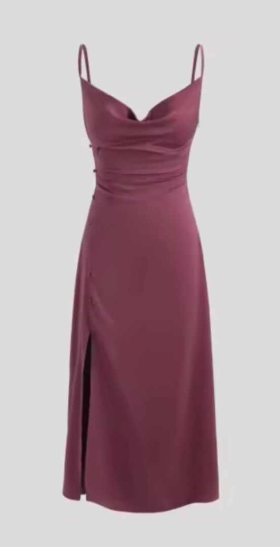 Cider Kpop Solid Cowl Neck Slit Midi Dress (Category: Dresses) located in Santa Rosa. Submitted by marionette2728 (Listing ID 1464371305, Image 1). Description: ORIG PRICE 1,220 - Solid color midi dress - Elegant cowl neck - Flirty side slit - Thin spaghetti straps - Functional side buttons - Ideal for parties and going out.