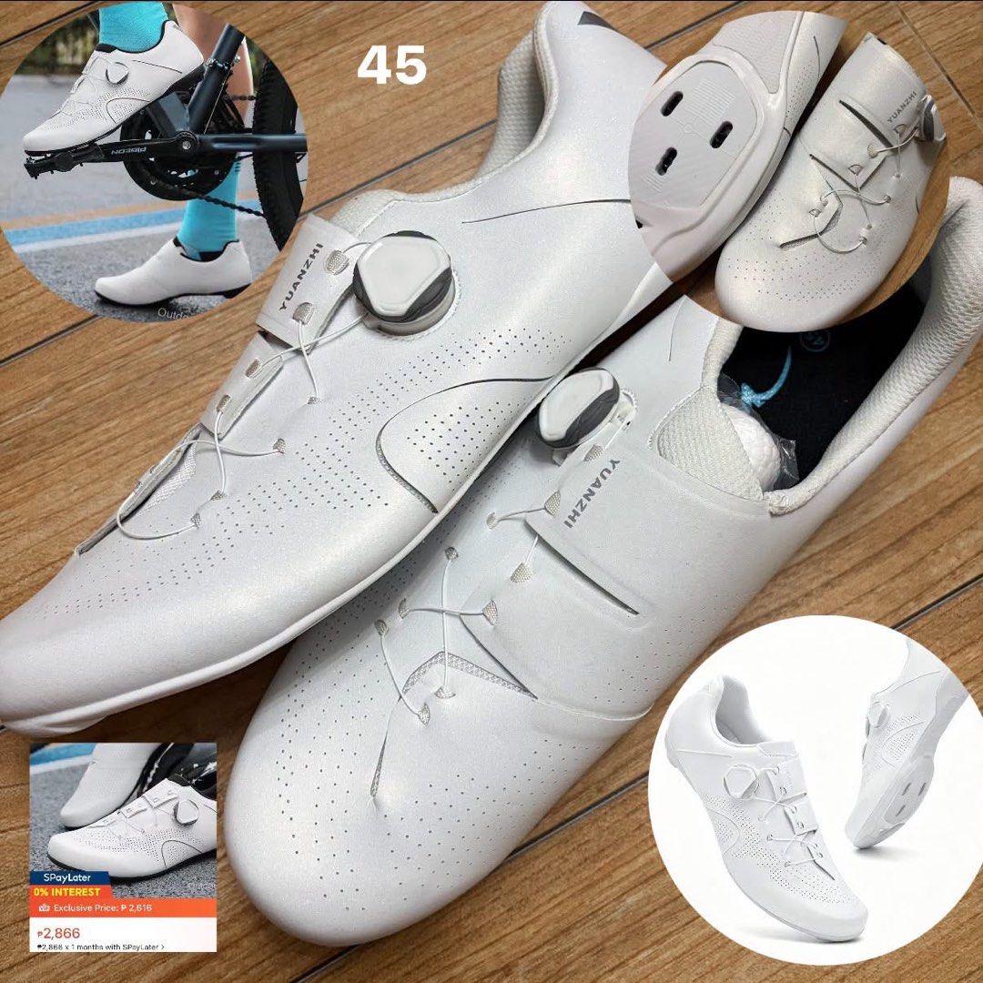 Cleat shoes (Category: Bicycles) located in Taytay. Submitted by murahubblueapppage (Listing ID 1464535082, Image 2). Description: The price and size can be seen in each photo. No flaws No issue We have store : murahub Lalamove pin: murahub Can book asap We also have cycling jersey and cycling bib.