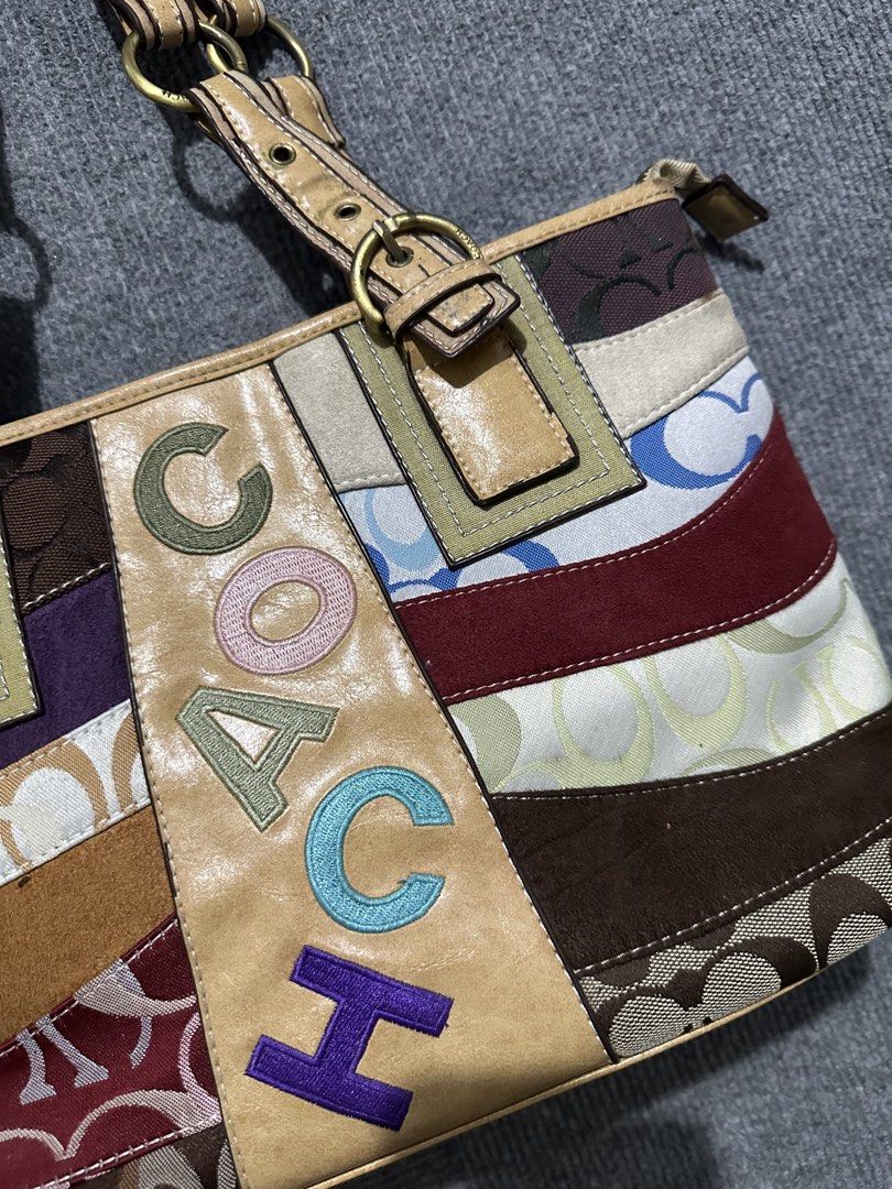 Coach Patchwork Signature Monogram Shoulder Bag (Category: Luxury Bags & Wallets) located in Villasis. Submitted by justinramosonfb (Listing ID 1464469421, Image 2). Description: - Adorable Coach shoulder bag - Unique colorful patchwork design - Mix of signature monogram, suede, and leather patches - 'COACH' embroidered on the front - Interior lining with repeating Coach logo - Secure zipper closure - Ideal for everyday style and practicality.