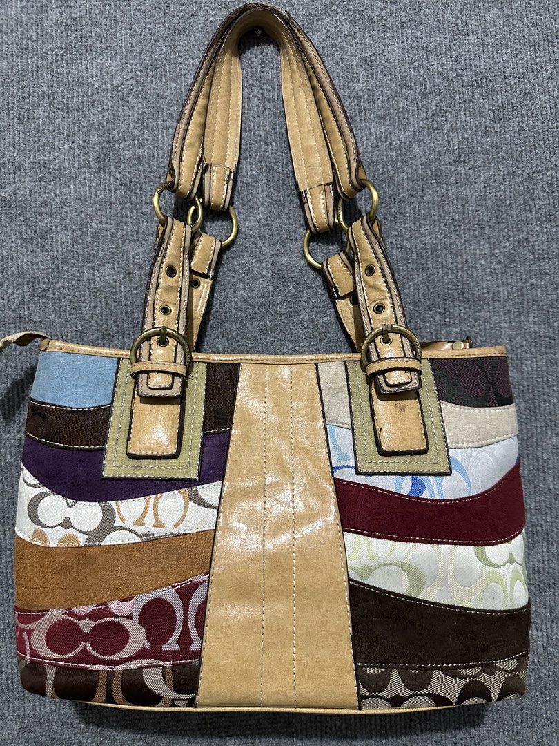 Coach Patchwork Signature Monogram Shoulder Bag (Category: Luxury Bags & Wallets) located in Villasis. Submitted by justinramosonfb (Listing ID 1464469421, Image 3). Description: - Adorable Coach shoulder bag - Unique colorful patchwork design - Mix of signature monogram, suede, and leather patches - 'COACH' embroidered on the front - Interior lining with repeating Coach logo - Secure zipper closure - Ideal for everyday style and practicality.