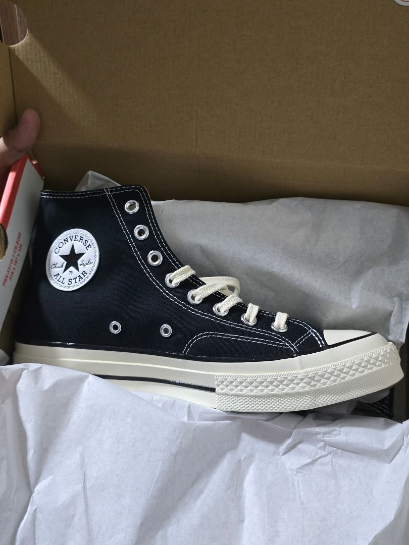 Converse CHUCK 70 HI Black - US M8/W10 (Authentic/Original) (Category: Sneakers) located in Quezon City. Submitted by jmndo (Listing ID 1464516127, Image 1). Description: Converse CHUCK 70 High Cut (Authentic) Condition: Brand New - Complete with box, paper wrap, and Delivery Memo (includes information on the item and its price) Color: Black Size: US M8/W10 Note: Chuck taylor sneakers run large so it is recommended that you consider half a size d
