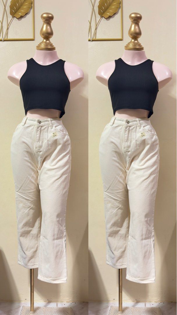 Cream High-Waisted Wide Leg Pants (Category: Jeans) located in Manila. Submitted by thrift.buddy.em (Listing ID 1464560578, Image 1). Description: - Cream colored pants - High-waisted fit - Wide leg silhouette - Button and zipper front closure - Two front pockets - Two back pockets - Waist 28 Length 36.