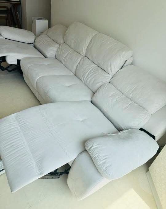Cream Recliner Sofa with Electric Function (Category: Sofas) located in Antipolo. Submitted by roselle001 (Listing ID 1464444333, Image 3). Description: - Comfortable cream sofa - Multiple electric reclining seats for ultimate relaxation - Plush cushions for great support - Easy to operate controls - Ample seating for the whole family - Perfect for movie nights and lounging.