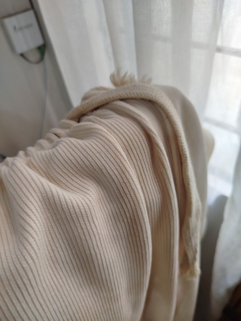 Cream Ribbed Knit Sweater with Drawstring Hood (Category: Coats, Jackets and Outerwear) located in Quezon City. Submitted by cho_bear.ph (Listing ID 1464389309, Image 1). Description: - Cream colored sweater - Ribbed knit texture - Drawstring hood with pom-pom detail - Super cozy and soft feel - Ideal for layering or standalone wear - Perfect for cooler weather M-L.