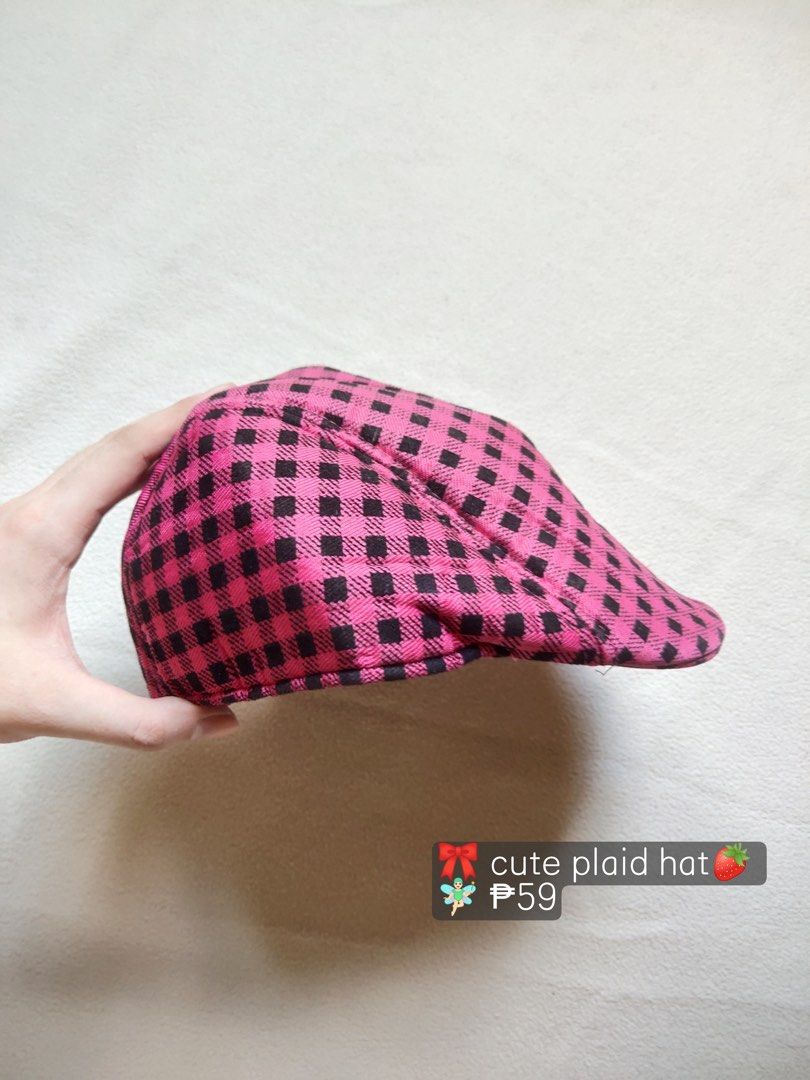 Cute Pink Plaid Flat Cap Hat (Category: Hats & Beanies) located in Caloocan City. Submitted by angelinee123 (Listing ID 1464421428, Image 1). Description: •Payment methods: Gcash (item price + sf) • Payment first policy • Delivery option: - J&t delivery : 2-3 days depends on loc - Lalamove: same day delivery - meetup: 5th avenue lrt station only (cod avail).