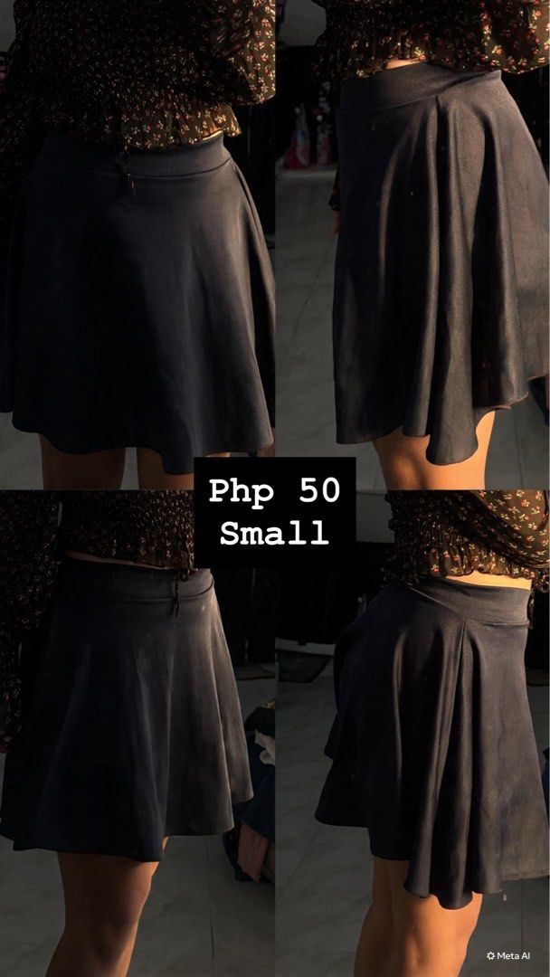Dark Blue Flared Skirt - Size Small (Category: Skirts) located in Makati City. Submitted by mrnlsmrtnz (Listing ID 1464386415, Image 1). Description: Dark blue flared skirt, size small. Shiny fabric, A-line cut. Perfect for casual or dressy occasions. Php 50..