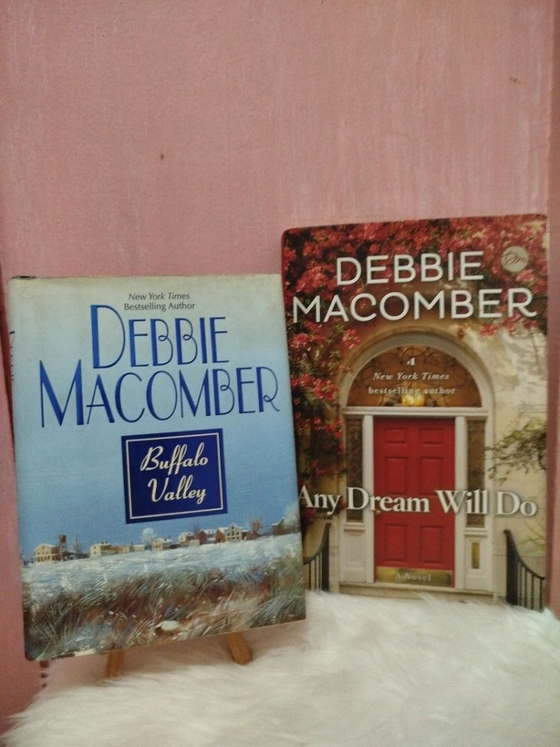 Debbie Macomber Books: Buffalo Valley & Any Dream Will Do (Category: Storybooks) located in Pasig City. Submitted by chinchan1 (Listing ID 1464362809, Image 1). Description: - Two hardcover novels by New York Times bestselling author Debbie Macomber. - Titles included: 'Buffalo Valley' and 'Any Dream Will Do'. - Condition: Good Secondhands - Ideal for fans of Debbie Macomber's heartwarming stories. - Perfect for a relaxing read on a cozy afternoo