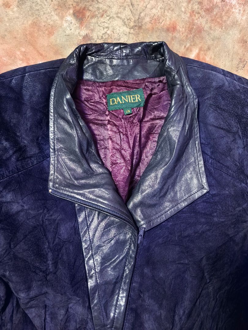 Deep royal purple / indigo Suede Leather Jacket with Drawstring Detail (Category: Coats, Jackets and Outerwear) located in Tarlac. Submitted by jeremiah.curator.2026 (Listing ID 1464462355, Image 2). Description: - Unique cool purple suede jacket - Features stylish leather accents - Convenient drawstring detail at the front - Secure zipper closure - Perfect for layering and adding a pop of color.