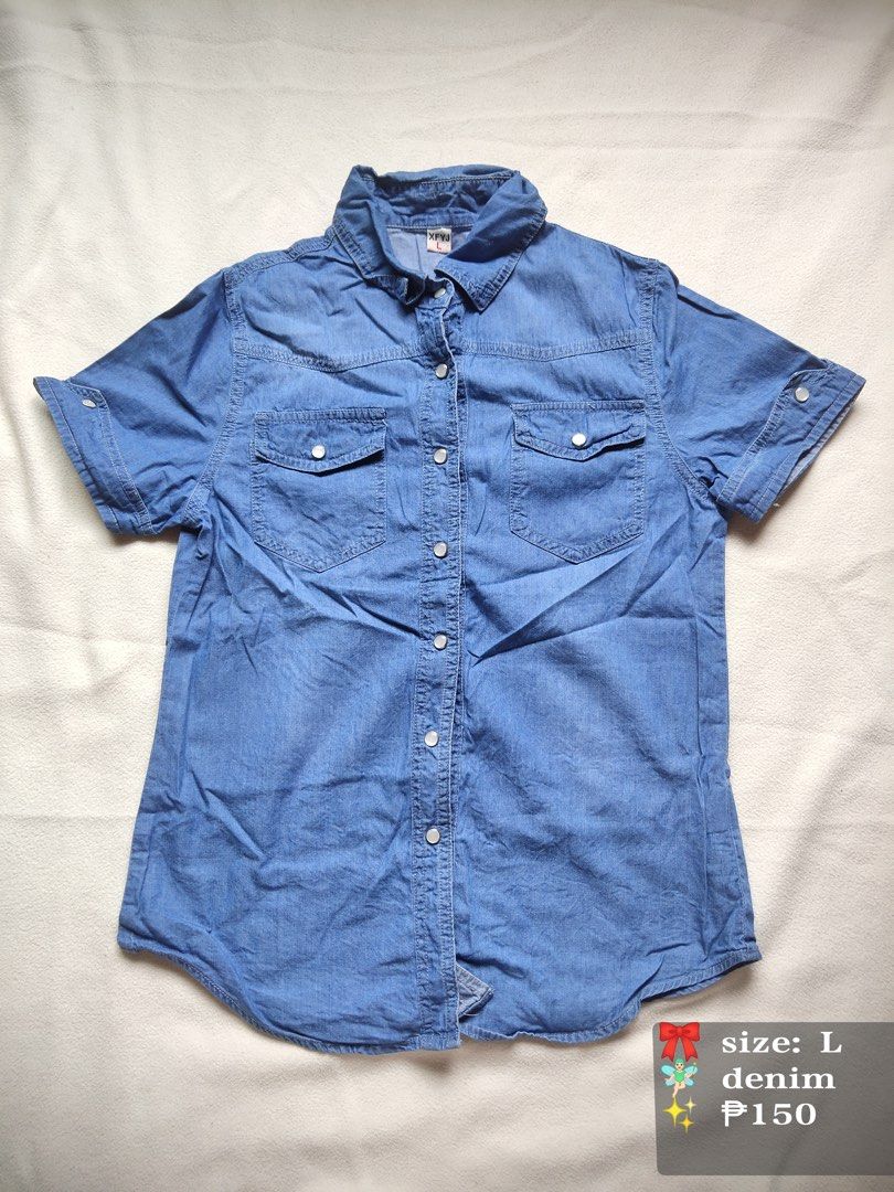 Denim Short Sleeve Shirt (Category: Shirts) located in Caloocan City. Submitted by angelinee123 (Listing ID 1464408847, Image 1). Description: Large - lightly used •Payment methods: Gcash (item price + sf) • Payment first policy • Delivery option: - J&t delivery : 2-3 days depends on loc - Lalamove: same day delivery - meetup: 5th avenue lrt station only (cod avail) .