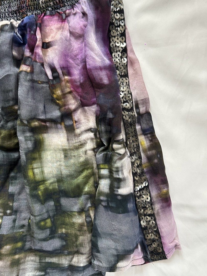 Desigual Abstract Print Mini Skirt with Sequin Trim (Category: Skirts) located in Cainta. Submitted by buy.preloved (Listing ID 1464375261, Image 2). Description: - Funky mini skirt - Abstract watercolor-like print - Smocked waistband for a comfy fit - Sequin trim detail on one side - Lightweight material - Perfect for dressing up or down.