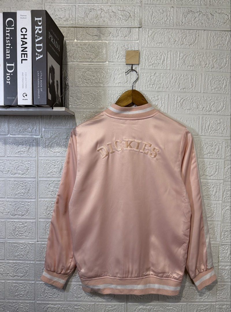 DICKIES LIGHT PINK SATIN BOMBER JACKET (Category: Coats, Jackets and Outerwear) located in Baguio. Submitted by kds_stuffs (Listing ID 1464507599, Image 2). Description: Mine: 450 📍D1CK13S light pink satin bomber jacket 😍 Size: Medium Dimension: 25L x 19W Color rate: 9/10 Issue: dot stain, pen mark, see last pic Excellent condition Need wash Gandara neto 💗.