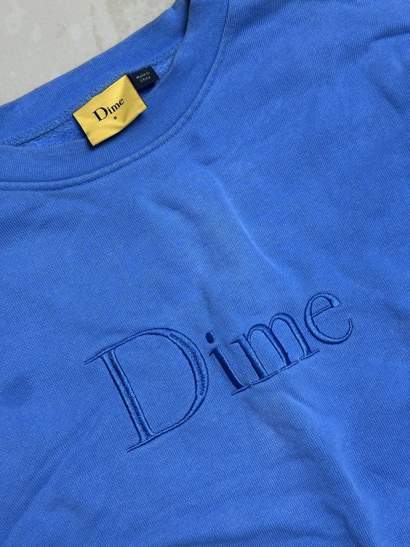 Dime Blue Embroidered Logo Crewneck Sweatshirt (Category: Coats, Jackets and Outerwear) located in Mandaluyong City. Submitted by dhanlumanas (Listing ID 1464520180, Image 3). Description: - Blue Dime crewneck sweatshirt - Embroidered Dime logo on front - Size: S-M - Minor marks on front (please check photos for details) ₱950.