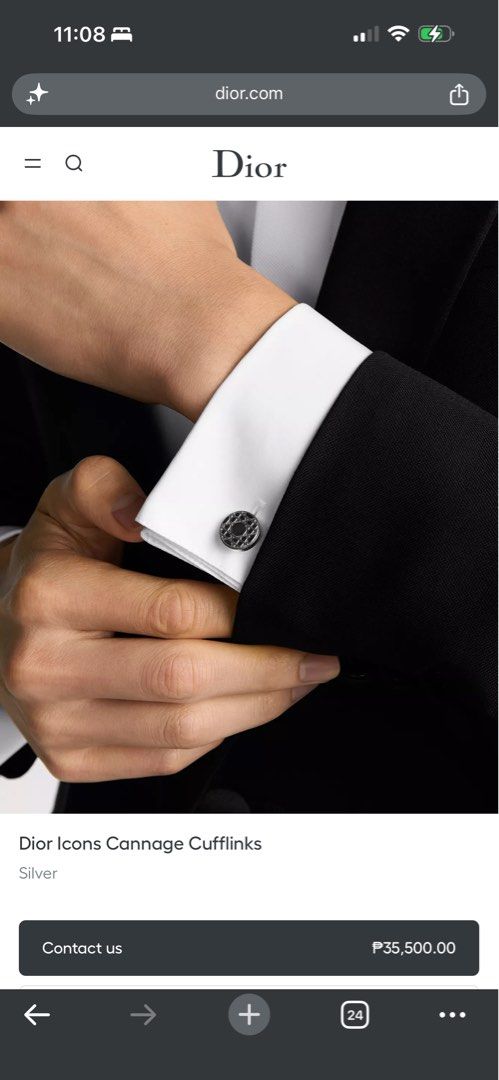Dior Icons Cannage Cufflinks Silver (Category: Cuff Links) located in Manila. Submitted by altabl123 (Listing ID 1464361247, Image 2). Description: - Authentic Dior Icons Cannage cufflinks - Silver tone finish - Comes with original Dior dust bag, box, and ribbon - Ideal for formal wear and special events The timeless silver cufflinks showcase an engraved Cannage motif. The cufflinks will lend a hallmark touch to all formal attire. Reference: C021