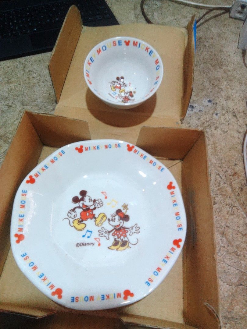 Disney Mickey Mouse Ceramic Bowl Plate and Spoon Set (Category: Dinnerware & Cutlery) located in Davao. Submitted by bravemoon_556cd5 (Listing ID 1464418841, Image 2). Description: - Adorable Mickey & Minnie Mouse ceramic set for kids. - Set includes: 1 bowl, 1 plate, 1 spoon. - Features classic Mickey and Minnie graphics. - Ideal for making mealtime fun for your little one. - Dishwasher safe for easy cleaning. - Perfect for everyday use or as a 
