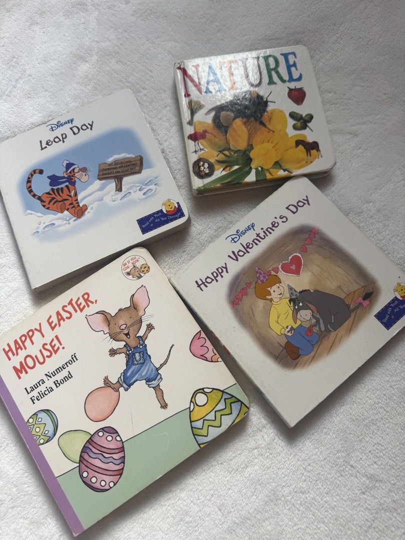 Disney Winnie the Pooh & Friends Board Books Bundle (Category: Children's Books) located in Daraga. Submitted by iamsupershein (Listing ID 1464387621, Image 1). Description: - Set of 4 cute board books for little ones. - Features Disney's Winnie the Pooh characters in 'Leap Day' and 'Happy Valentine's Day'. - Includes a Nature-themed book. - Also includes 'Happy Easter, Mouse!' by Laura Numeroff. - Ideal for engaging story time sessions..