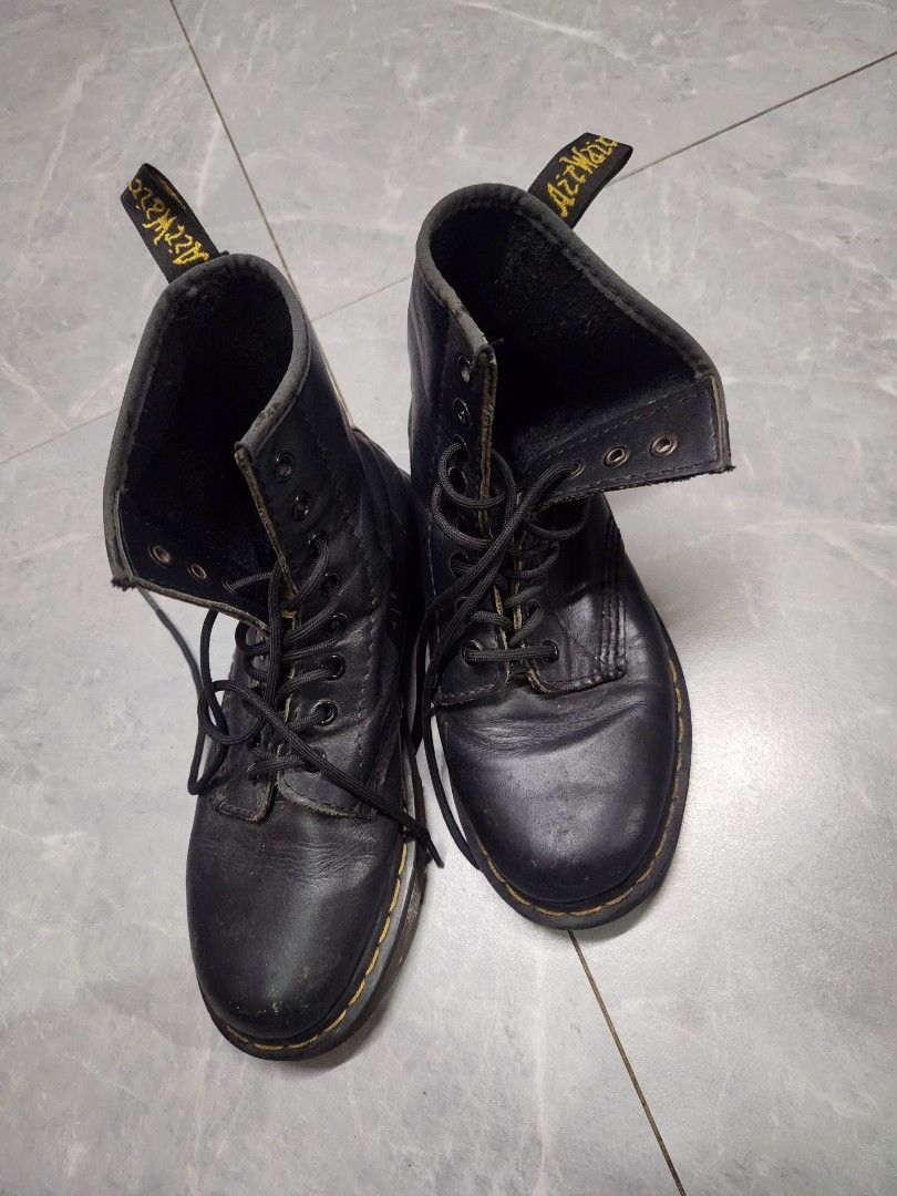 Dr. Martens 1460 Black Leather Boots (Category: Boots) located in Quezon City. Submitted by amber___18 (Listing ID 1464411352, Image 3). Description: - Classic Dr. Martens 1460 boots - Black leather - Lace-up style - Iconic yellow stitching - Perfect for everyday wear and styling.