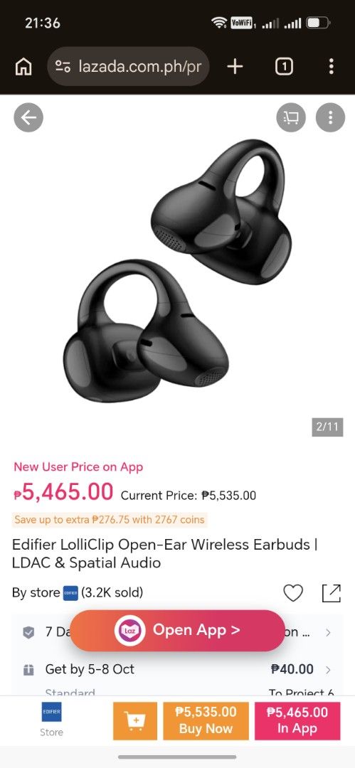 Edifier LolliClip Earbuds (Category: Earphones) located in Manila. Submitted by goodfella818 (Listing ID 1464500261, Image 3). Description: Edifier LolliClip Wireless Earbuds - Adaptive active noise cancellation blocks out unwanted noise. - Innovative multicurve earhook enhances compatibility, providing a comfortable and secure fit. - Immersive spatial audio adapts in real time with head-tracking. - Certified for Hi-Res Wireless Audio. - Intellig